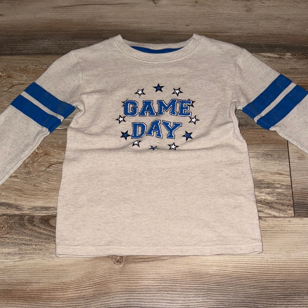 Kids Beige and Blue 'Game Day' Long Sleeve Shirt size 7